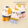 Traje de niño otoño e invierno moderno moderno ropa infantil suéter y pantalones para bebé niña de un año conjunto de dos piezas acolchado engrosado