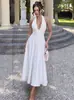 Novo Outono Comércio Exterior Moda Feminina Europeia e Americana Sexy Decote V Profundo Gola Halter Costas Abertas Bodycon Slim Fit Vestido para Mulheres