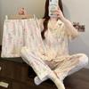 [Conjunto de tres piezas] Pijama de algodón nube de verano de manga corta para mujer, ropa doméstica floral pastoral pequeña, se puede vender al por mayor