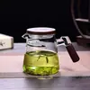 Bule de Vidro Resistente ao Calor em Forma de Meia-Lua para Compartilhar Chá com Cabo de Madeira, Funil de Chá de Vidro Borossilicato Alto Integrado