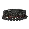 Conjunto de Pulseiras Árvore da Vida Amazon Cross-Border Pulseira Elástica com Contas Hip-Hop Retrô para Homens Pulseira de Pedra Negra para Homens