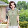 Vestido de Verano para Madre Estilo Occidental Traje de Gasa Top de Manga Corta Estilo Étnico para Mujeres de Mediana Edad y Mayores Pantalones de Pierna Ancha Modernos Conjunto de Dos Piezas
