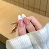 Uñas Vestibles Hechas a Mano Uñas Largas Almendra Rosa Nude Encaje Lazo Parche de Arte para Uñas Dulce Pura Deseo Uñas Vestibles