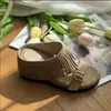 Pantuflas Retro con Suela Gruesa sin Cierre para Mujer, Uso Exterior de Verano, Estilo Versátil para Vacaciones, Pantuflas de Cuña con Tacón Medio sin Cierre
