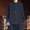 Nueva camisa de manga larga bordada de algodón y lino estilo chino, camisa casual retro y moderna para hombre estilo chino, atuendo para ceremonia del té inspirado en Zen