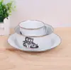 Set Clásico Nostálgico de Esmalte Plato Taza Tres Piezas Vajilla Taza de Esmalte Plato de Esmalte Plato de Arroz Plato