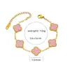 Trevo de quatro folhas Cross-border Cyber Red Plating 18k Dourado Dupla face OL Fritillaria Lucky Four-leaf Clover Pulseira Colar Brincos Anel
