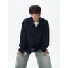 Camisa de manga larga a cuadros azul marino retro americana para hombre, nueva marca de moda primavera y otoño, chaqueta de camisa casual holgada con cuello