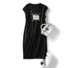 Vestido de verano de manga corta para mujer, holgado, adelgazante, estampado, estilo coreano, de hada, de longitud media