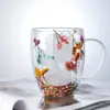 Taza de Vidrio con Flores Secas Estilo Ins Transfronteriza Generación Chica Creativa Cafetería Tienda de Bebidas Aislante de Doble Capa con Flores Secas