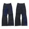 Comércio Exterior Transfronteiriço Estilo Streetwear Hip-Hop Americano Jeans Bordado Cool para Homens, Corte Reto, Levemente Flare, Modelagem Solta, Calças Compridas