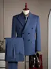 Traje Rayado de Doble Botonadura de Alta Gama para Hombre con Solapas de Muesca, un Traje Formal de Negocios Sofisticado que es Lavable a Máquina y No Necesita Planchado