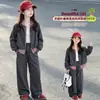 Conjunto de sudadera a cuadros tipo dos piezas estilo coreano de otoño para mujer, traje deportivo casual de pantalones anchos para niños mayores