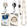 Conjunto de porta-cartão com cordão para celular e crachá de identificação, retrátil, fivela de puxar fácil, fita de cetim com estampa floral colorida