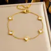 Acessórios Quadrados Geométricos Versáteis de Moda Nicho Estilo Coreano com Strass, Corrente com Pingente em Formato de Coração, Pulseira de Joias em Aço Inoxidável