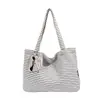 Moda retro japonesa y coreana, bolsa de tela a rayas simple, nueva colección de otoño 2026, bolso de hombro y bolso tote de gran capacidad para mujer