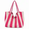 Bolso de Lona Rayada Tote de Gran Capacidad Bolso de Mano para Comercio Exterior Transfronterizo Personalización de Etiqueta Privada OEM Estilo Ins Bolso de Hombro Versátil