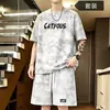 Conjunto Casual Tie-Dye de Verão para Homens, Camiseta Estampada de Manga Curta, Shorts Casuais Largos, Estilo Popular, Roupa Estilosa, Conjunto Completo