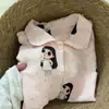 Conjunto fofo de pijama de algodão para meninas e adolescentes, de manga comprida e calça comprida, para primavera e outono, com gola estilo boneca e estampa de nuvens