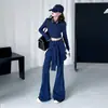 Camiseta Casual de Manga Larga Versátil con Cuello Redondo Estilo Coreano para Niñas, Conjunto de Dos Piezas de Pantalones Acampanados con Lazo de Cintura Alta 2026