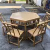 Mesas y sillas de aluminio y bambú para exteriores, bambú simulado, adecuadas para barbacoas en el patio, camping, mesas de aluminio y bambú al aire libre, mercados, granjas y sombrillas de paja.