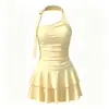 Novo maiô feminino de uma peça estilo saia 2026, elegante e bonito, perfeito para férias, em amarelo cremoso, modelador e que esconde a barriga, ideal para fontes termais