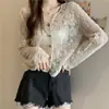 Nuevo Suéter de Punto Holgado Estilo Coreano para Primavera y Verano con Elegante Encaje de Ganchillo Calado Camisa Base de Encaje de Manga Larga para Mujer