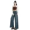 2026 Jeans de Pierna Ancha con Dobladillo Crudo Azul Claro para Mujer Nuevo Diseño Cintura Alta Holgados con Caída Pantalón Falda de Largo Hasta el Piso Dropshipping