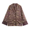 Moda Europeia e Americana Transfronteiriça Top Mini de Manga Longa Estampado com Decote em V + Conjunto de Calça Slim Floral