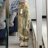 Calça estilo vibe americana high street cáqui jeans bordado splash ink masculino europeu e americano hiphop utilitária reta