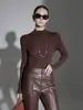 Top de punto fino con cuello semi-alto de estilo minimalista para mujer, otoño e invierno, elástico, adelgazante, ajustado, multicolor, capa base de alta gama