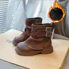Botas Martin estilo británico para niños, nuevos modelos de otoño e invierno, botas de cuero cálidas con forro de felpa para niñas, botas cortas para niños medianos y grandes, botas de princesa caballero