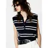 Serie C+ Tejido de Punto de Alta Elasticidad con Sensación a Lino Fresco Chaleco Ligero Algodón Acetato Hombro Ancho Estilo Náutico Rayas de Marinero Chaleco POLO