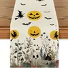 Camino de mesa de Halloween más vendido de Temu transfronterizo, mantel decorativo navideño de lino, alfombrilla de té de gama alta para mueble de TV