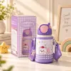 Caneca Térmica Desenho Animado Infantil Aço Inoxidável 316 Estudante Portátil com Alça Transversal Caneca com Canudo Crianças Alta Aparência Garrafa de Água para Casa