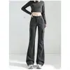 Calça Cargo Flare Feminina 2026 Nova Primavera/Outono Estilo Americano Solta Cintura Alta Emagrecedora Casual Tendência Perna Larga Calça Flare