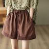 Shorts de Algodón para Mujer, Crochet Retro Artístico Cintura Elástica Adelgazante Rectos de Pierna Ancha