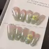 Flor de JazmínHechas a Mano Calcomanías para Uñas Flor de Hielo Degradado Verde Menta con un Toque de Alta Gama, Producto Terminado al por Mayor