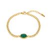 Pulsera de Acero Inoxidable con Cadena Lateral Estilo Ins Europeo y Americano, Simple con Incrustaciones de Turquesa Natural, Redonda, Accesorios