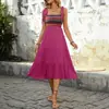 Estación Independiente de Amazon 2025 Nuevo Verano Europeo y Americano Falda con Tirantes Transfronteriza Dobladillo en A Empalme Vestido de Estilo Étnico