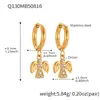 Pendientes de Aro con Forma de U Geométrica Versátil Personalizados con Textura, Chapados en Oro de 18 Quilates, con Colgante de Pájaro de Acero Inoxidable tipo Cubo de Azúcar y Circonitas