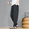 Pantalones de rayas para hombre estilo chino con cierre de botón, pantalones casuales para hombre, corte slim, pierna ancha holgada, verano A266-K58-P40