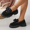 2026 Zapatos Mocasines Negros Talla Grande 35-42 Transfronterizos para Mujer, Zapatos Pequeños de Cuero con Lazo de Nicho de Suela Gruesa, Zapatos Individuales Retro para Mujer