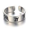 Tmall Jingdong Joyería Retro para Mujer Mayor Plata Tibetana Imitación Texto Sutra del Corazón Seis Caracteres Palabras Verdaderas Anillo Abierto Plateado