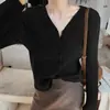 Camisa Interior Base Estilo Western de Primavera Top Coreano Holgado Ropa Exterior Cardigan de Punto Versátil Chaqueta Suéter de Manga Larga para Mujer