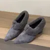 Zapatos de invierno grises sin cordones con plataforma para mujer 2026, cálidos, de punta, con escote profundo, forro de felpa, zapatos de una sola pieza, zapatos de algodón