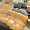Nuevo conjunto de cuatro piezas de terciopelo de leche, otoño e invierno, color sólido, grueso, cálido, franela, sábana, funda de edredón, sábana ajustable, conjunto de tres piezas