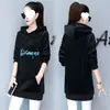 Sudadera de terciopelo para mujer de talla grande, otoño e invierno, longitud media, forro polar, gruesa, con capucha, forro polar de doble cara