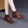 Botines de Tacón Grueso Plano para Mujer 2026 Otoño/Invierno Nuevos Botines Individuales Punta Redonda Piel Suave Botas Color Nude Otoño/Invierno Madre Más Terciopelo Botas Martin