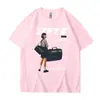 Verão europeu e americano novo estilo de Hong Kong estampa de menina retrô casual para casal usar solta manga curta camiseta masculina